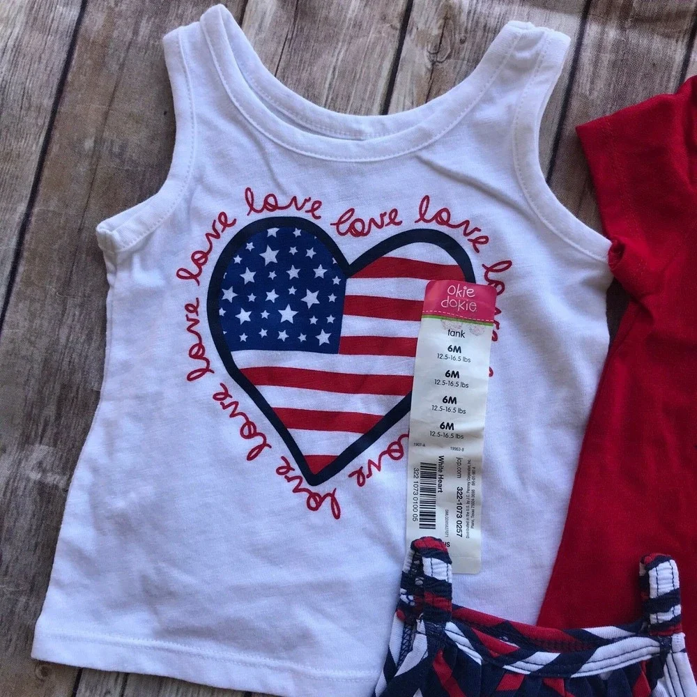 Carter's Okie Dokie Jumping Beans NWT Patriotic Red White Blue Wardrobe 6 mo NEW